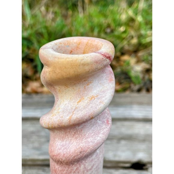 Vintage MCM Carved Pink Soap Stone Spiral Candle stick holder - Picture 8 of 9